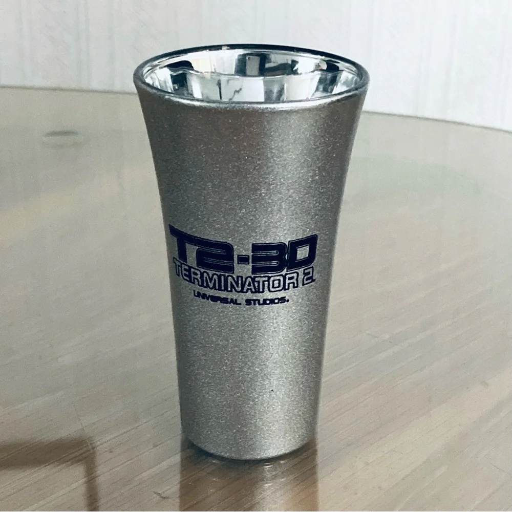 Vintage T2-3D TERMINATOR 2 Shot Glass, Universal Studios, 4 inches tall